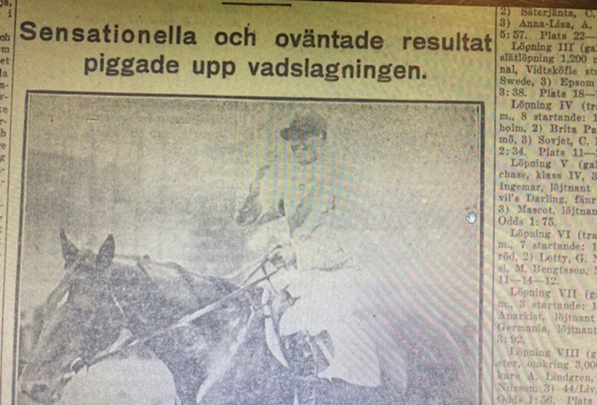 Löjtnant Erik Tamm på sin hinderhäst Rasputin. (Fotokopia från Dagens Nyheter den 15 september 1924)