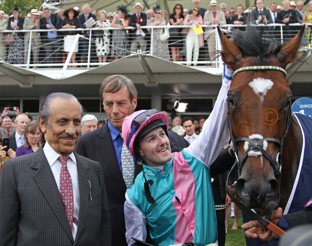 Khalid Abdulla, Henry Cecil &amp; Tom Queally with Frankel winner of the Sussex Stakes, Glorious Goodwood 27/07/11